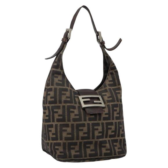 FENDI Zucca Canvas Mamma Baguette Shoulder Bag Black Brown - Picture 1 of 13